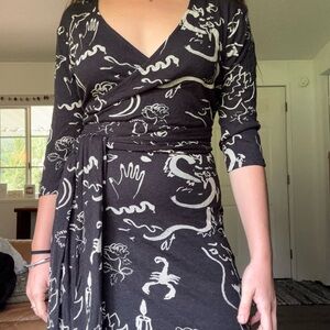 Paloma Wool Black Maxi Dress with Artistic White Print